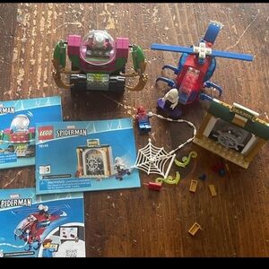 LEGO Spider-Man Set with Blue Helicopter and Web